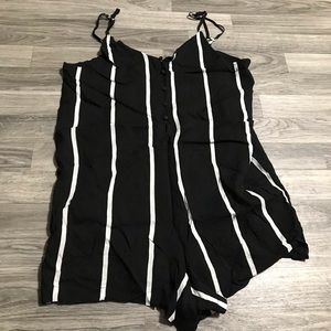 Goodnight Macroon Black White Stripes spaghetti straps Romper; Medium